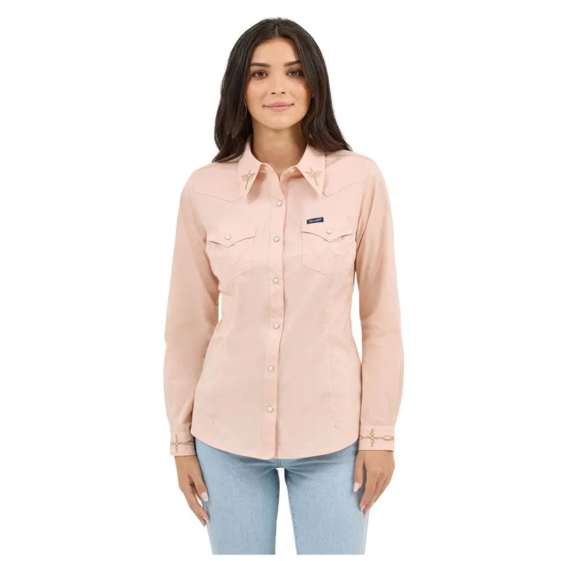 112372603 Wrangler Women's Retro Vintage Western Long Sleeve Snap Shirt - Pink 1