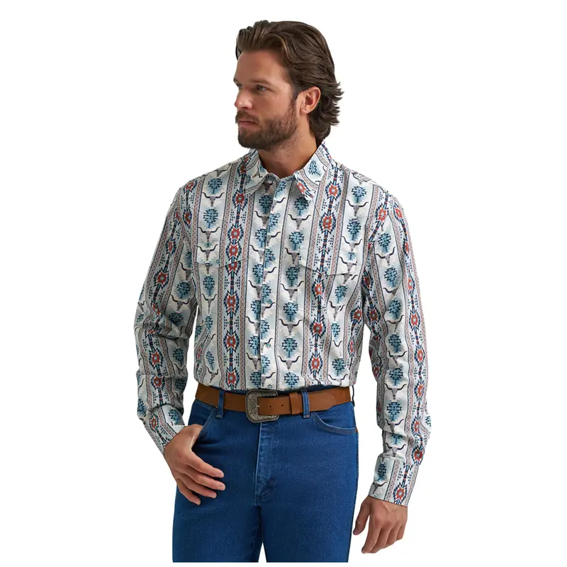 112374908 Wrangler Men's Checotah® Dress Western Classic Fit Long Sleeve Shirt - Grey Multi 1