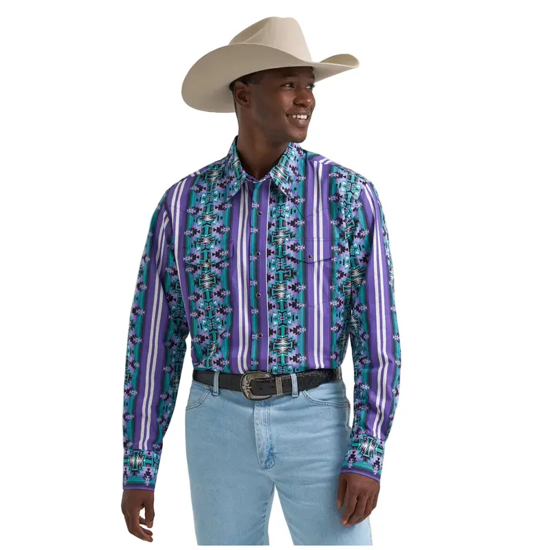 112374916 Wrangler Men's Checotah® Dress Western Classic Fit Long Sleeve Shirt - Purple 1