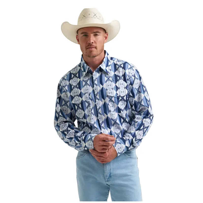 112374917 Wrangler Men's Checotah® Dress Western Classic Fit Long Sleeve Shirt - Blue 1