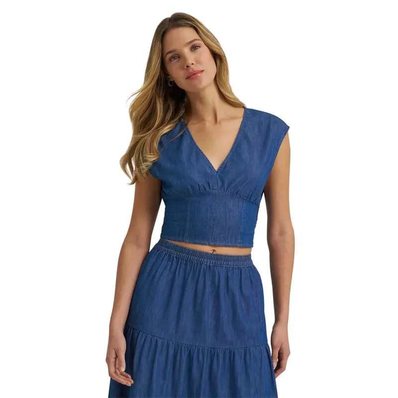 112375223 Wrangler Women's Retro® Vintage Denim Dress Set Blouse - Dark Denim 1