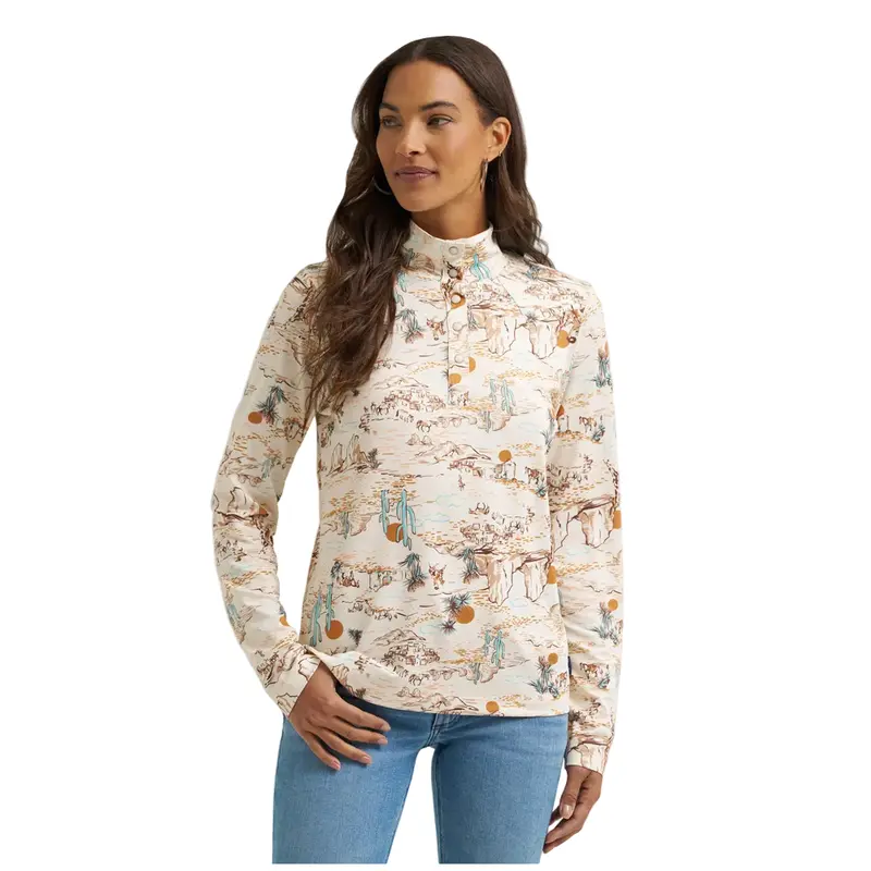 112375249 Wrangler Women's Performance Skye Long Sleeve Pullover - Cream Print 1