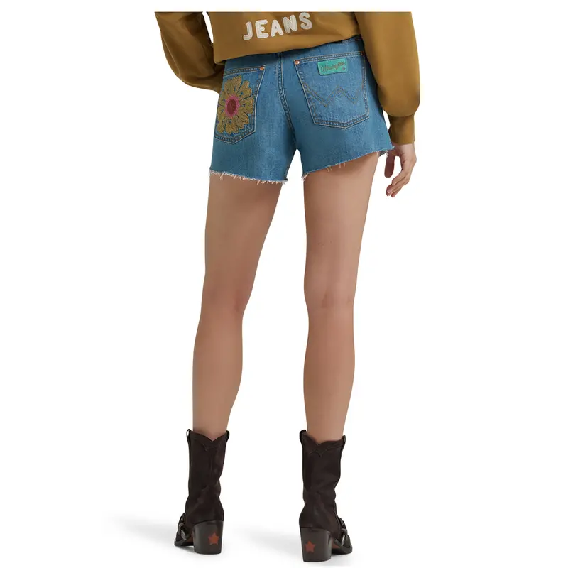 112375881 Wrangler X Lainey Wilson Women's Embroidered Cowboy Shorts - Denim 1