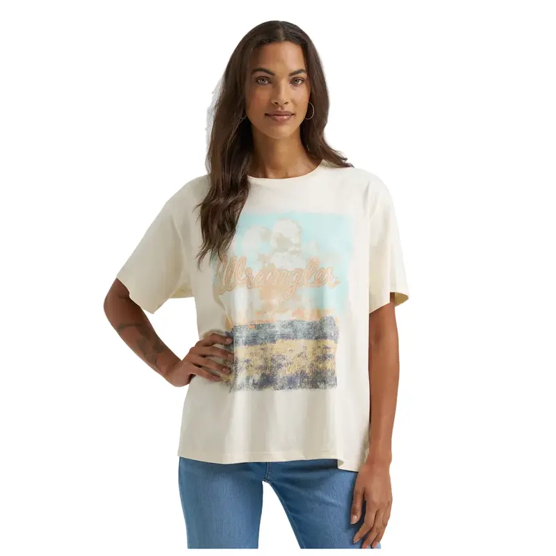 112375896 Wrangler Women's Retro Girlfriend Fit Short Sleeve T-Shirt - Antique White 1