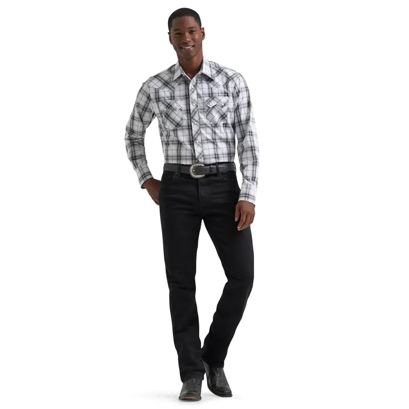 112378874 Wrangler Men's Retro Modern Fit Long Sleeve Snap Shirt - Black/White 1