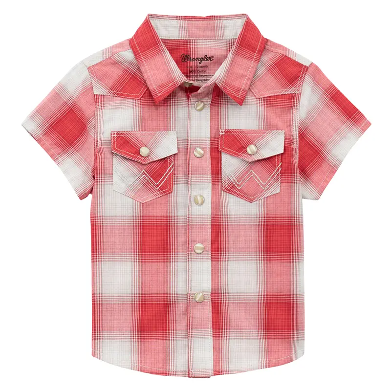 112378881 Wrangler Baby & Toddler Boy Short Sleeve Shirt - Cherry Red Plaid 1