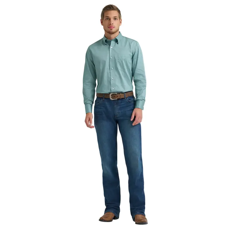 112378968 Wrangler X Cody Johnson Men's Long Sleeve Classic Fit Button Down Shirt - Green Weave 1