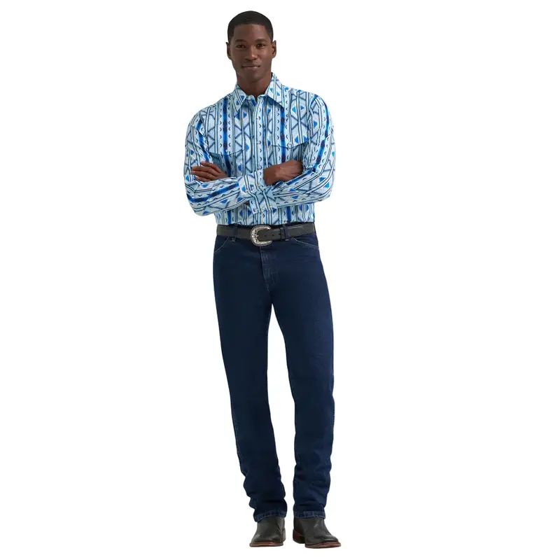 112379225 Wrangler Men's Checotah Dress Western Classic Fit Long Sleeve Snap Shirt - Icy 1