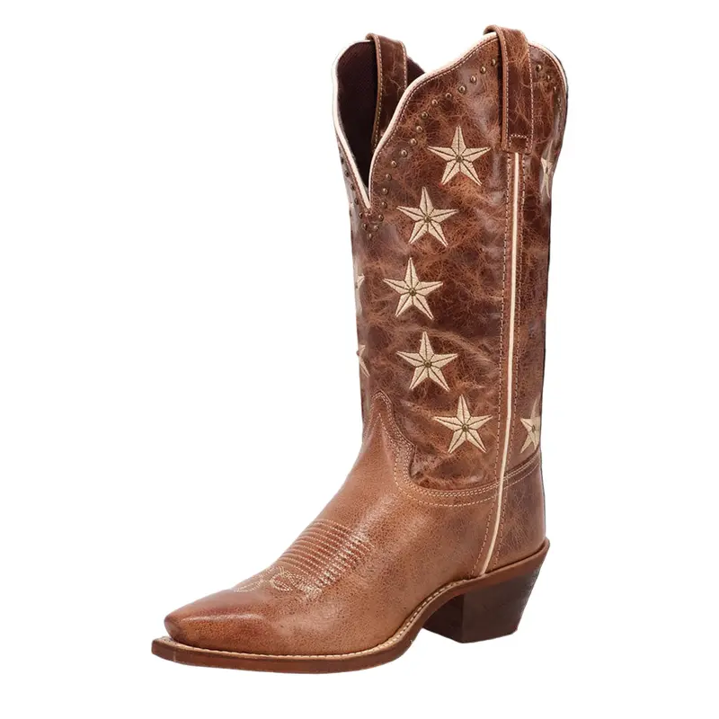 20014 Laredo Womens Serenade Wide Calf Snip Toe Cowboy Boot - Brown With Studs 1