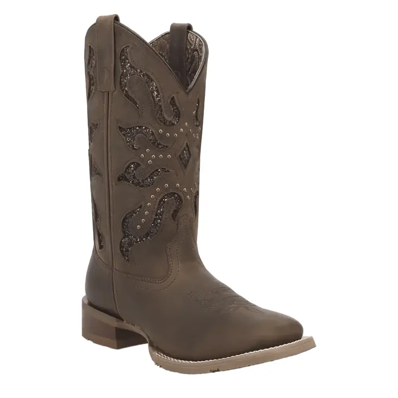 2034 Laredo Women's Lonestar Lace Glitter Square Toe Cowboy Boot - Brown 1