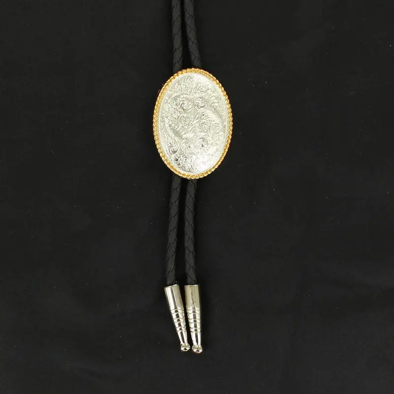 22267 Double S Engraved Silver Concho Bolo Tie 1