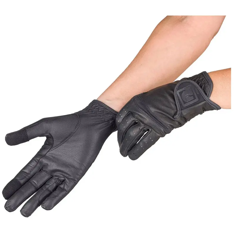 241002 Romfh Women's Leather Riding Gloves - Black 1