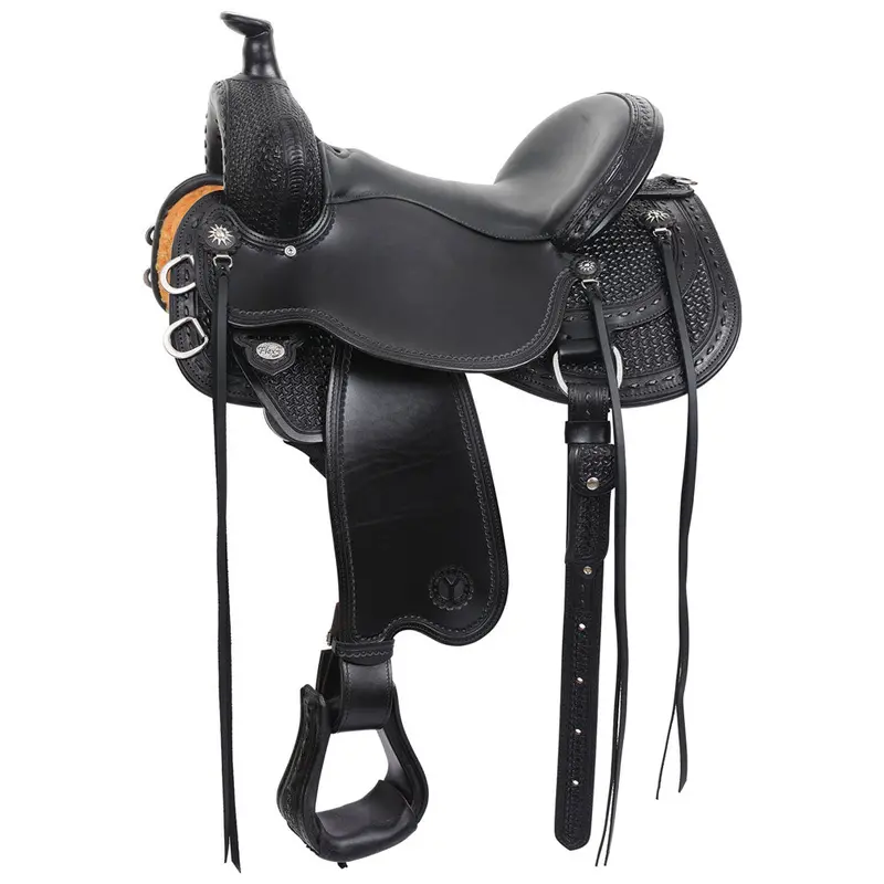 2473-3608-05 Circle Y Dark Rider Black Flex2 Trail Saddle - 16" Seat Wide Tree 1