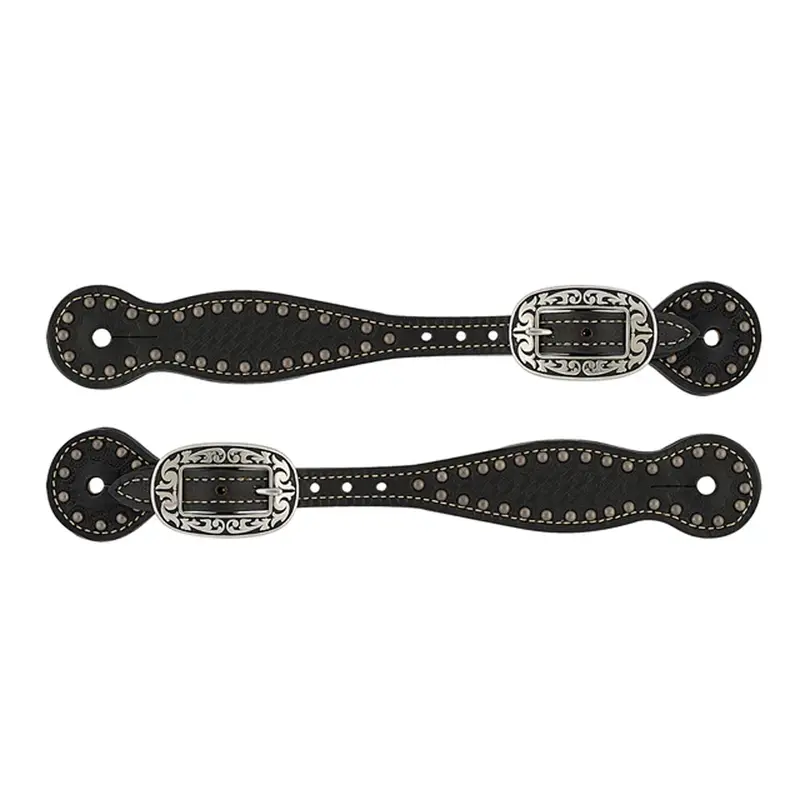 30-0296-Bk Weaver Leather Basket Weave Spotted Bridle Leather Spur Straps - Black 1