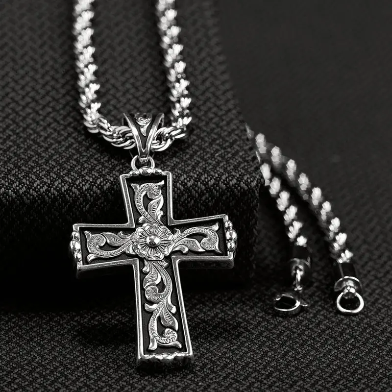 32110 Twister Men's Silver & Black Cross Necklace 1