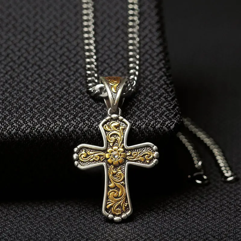 32120 Twister Men's Silver & Gold Cross Necklace 1
