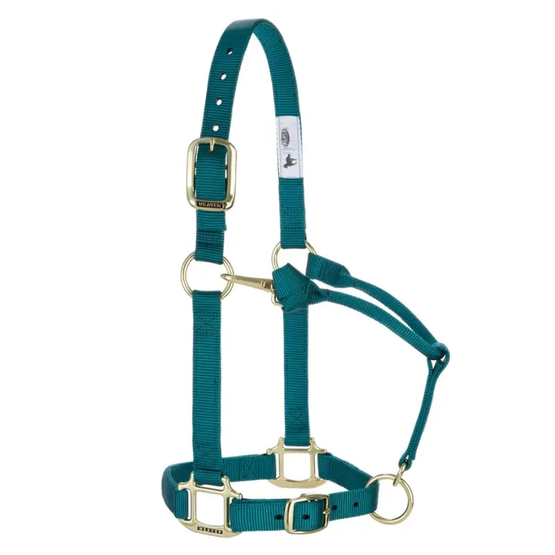 35-7033-49 Weaver Leather Yearling Original Adjustable Chin And Throat Snap 1" Halter - Teal 1