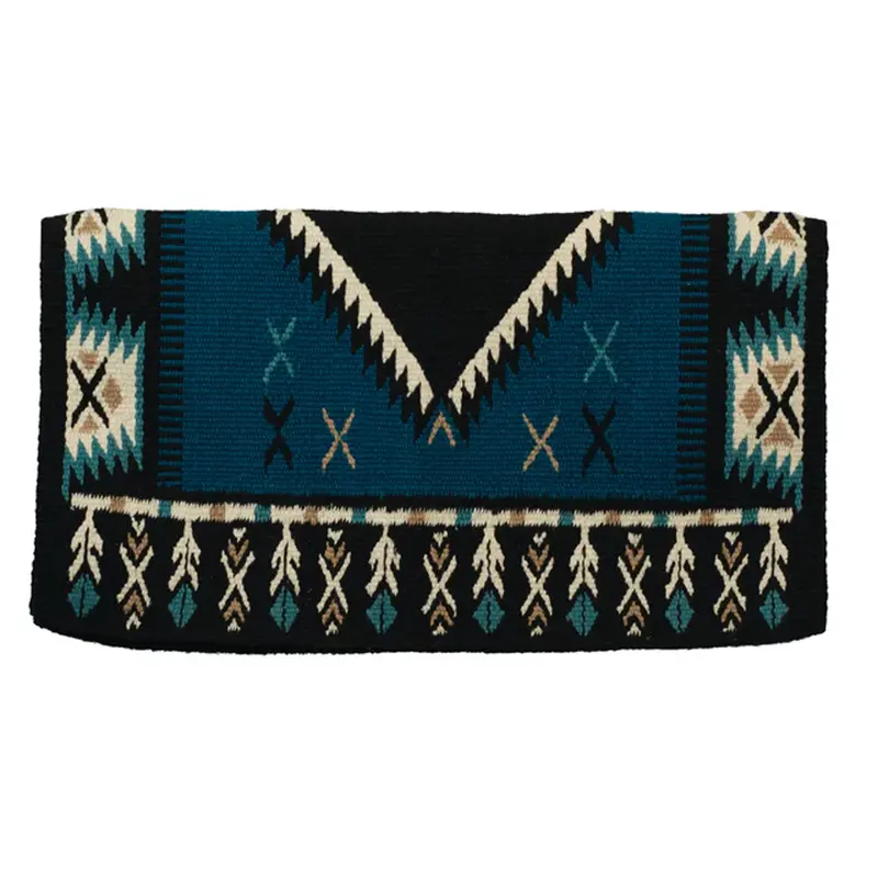 36306-66-487 Weaver New Zealand Wool Show Blanket - Black/Turquoise/Cream 1