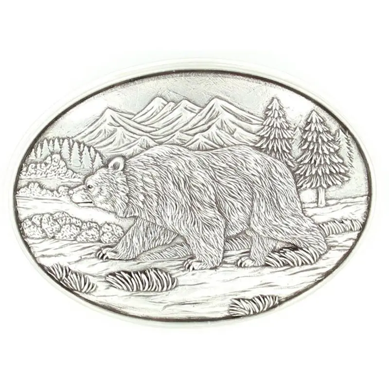 37045 Nocona Men's Grizzly Bear Oval Belt Buckle 1