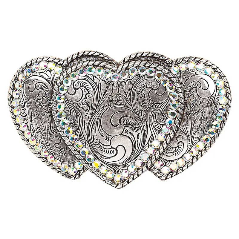37534 Blazin Roxx Triple Heart Ladies Silver Western Belt Buckle 1
