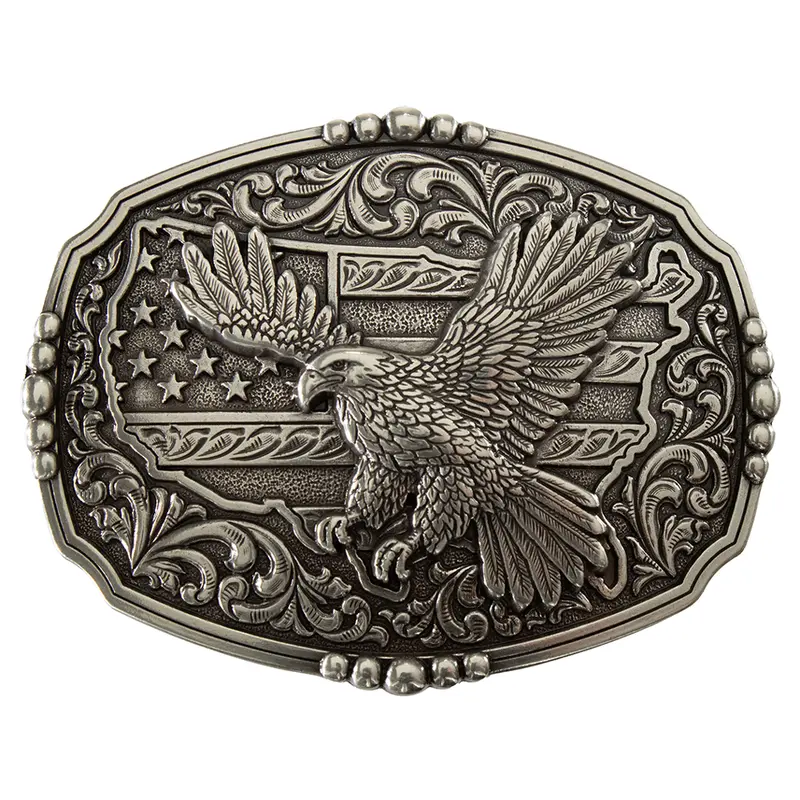 37944 Nocona Mens' Rectangle American Flag Eagle Belt Buckle 1