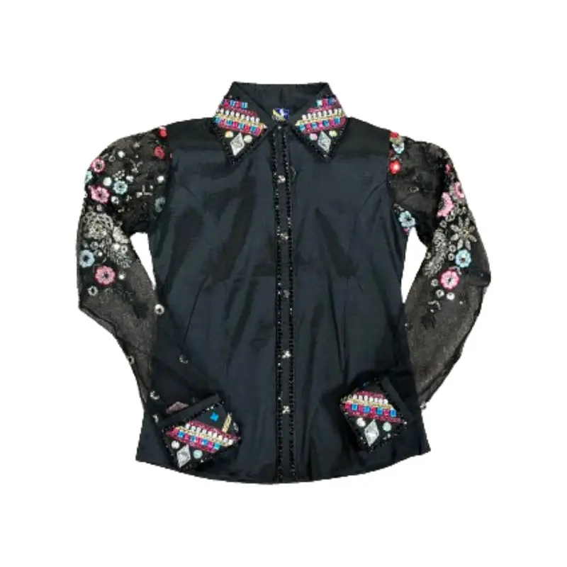 38414 Royal Highness Youth Stretch Taffeta Show Shirt W/ Sheer Sleeves - Black 1