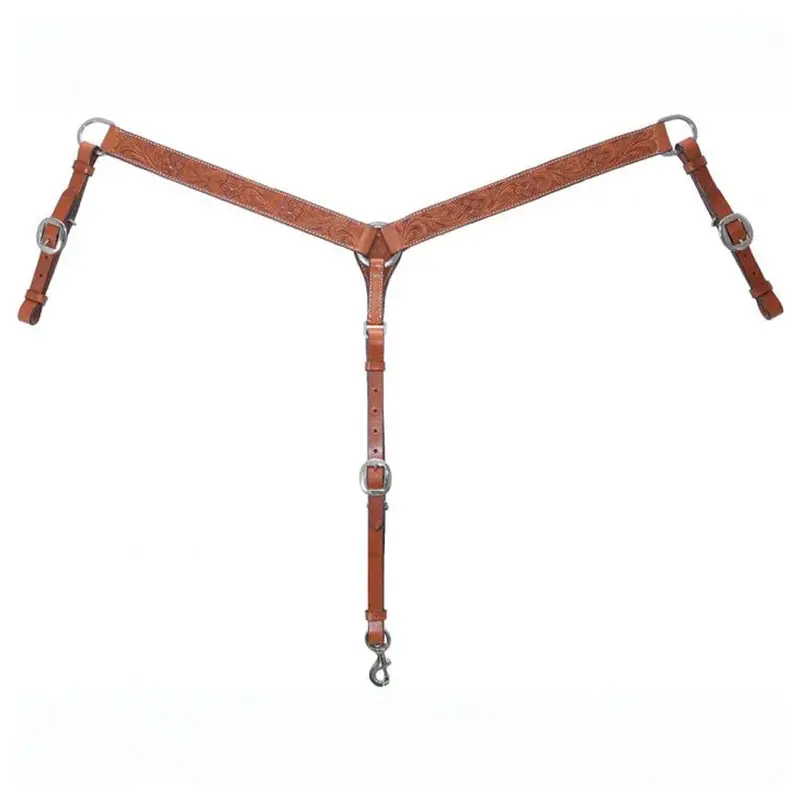 4280-0004 Circle Y Straight Floral Tooled Breast Collar/Breast Strap Regular Oil 1