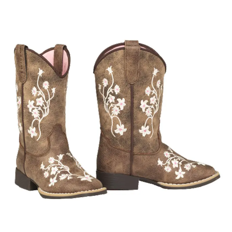 4460037230 Twister Lilly Childrens Cowboy Boots- Brown With Embroidery 1