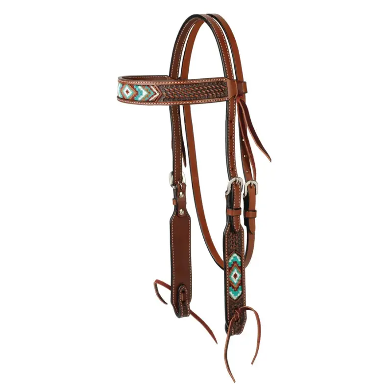45012-00 Weaver Leather Turquoise Cross 5/8" Browband Headstall - Turquoise Beaded 1