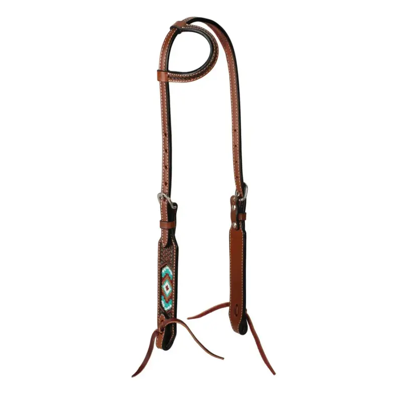 45012-01 Weaver Leather Turquoise Cross 5/8" One Ear Headstall - Turquoise Beaded 1