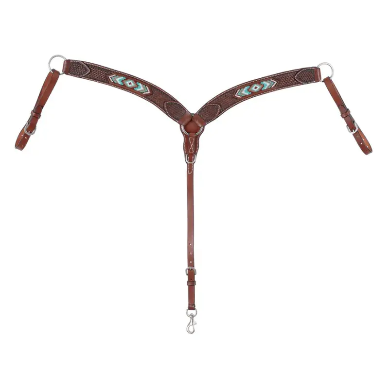 45112-30 Weaver Leather Turquoise Cross Contoured Breast Collar - Turquoise Beaded 1