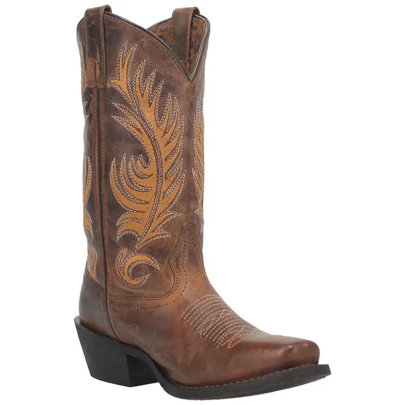 51173 Laredo Ladies Feather Love Leather Boot- Tan With Feather Embroidery 1
