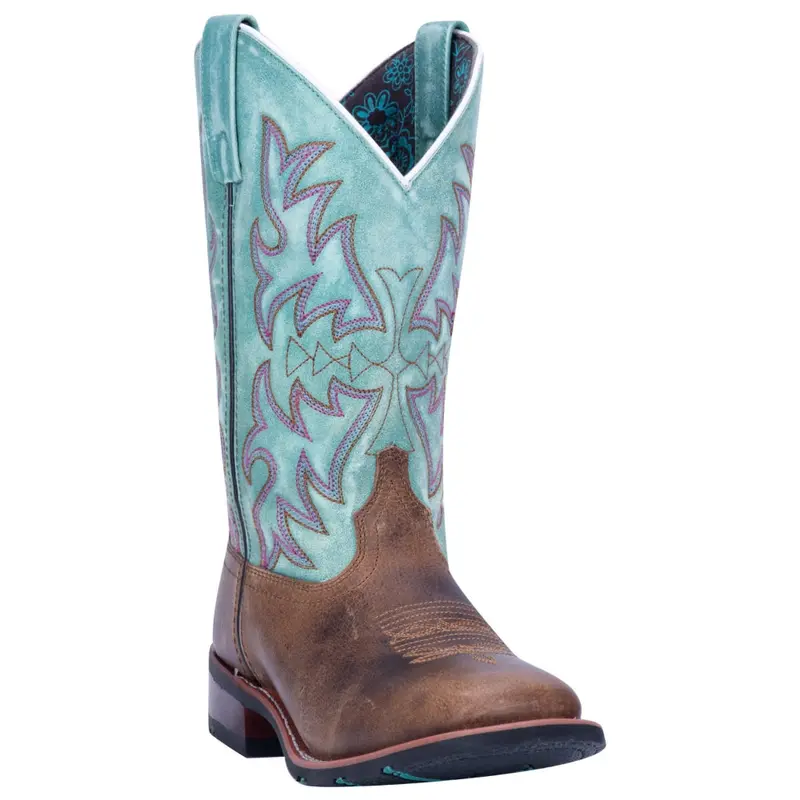 5607 Laredo Ladies Anita Square Toe Western Cowboy Boots - Brown & Turquoise 1