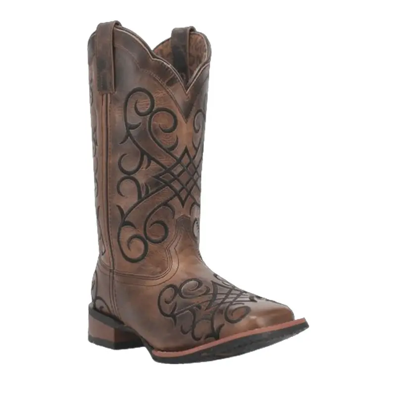 5620 Laredo Women's Margo Leather Embroidered Wide Square Toe Western Boot - Brown 1