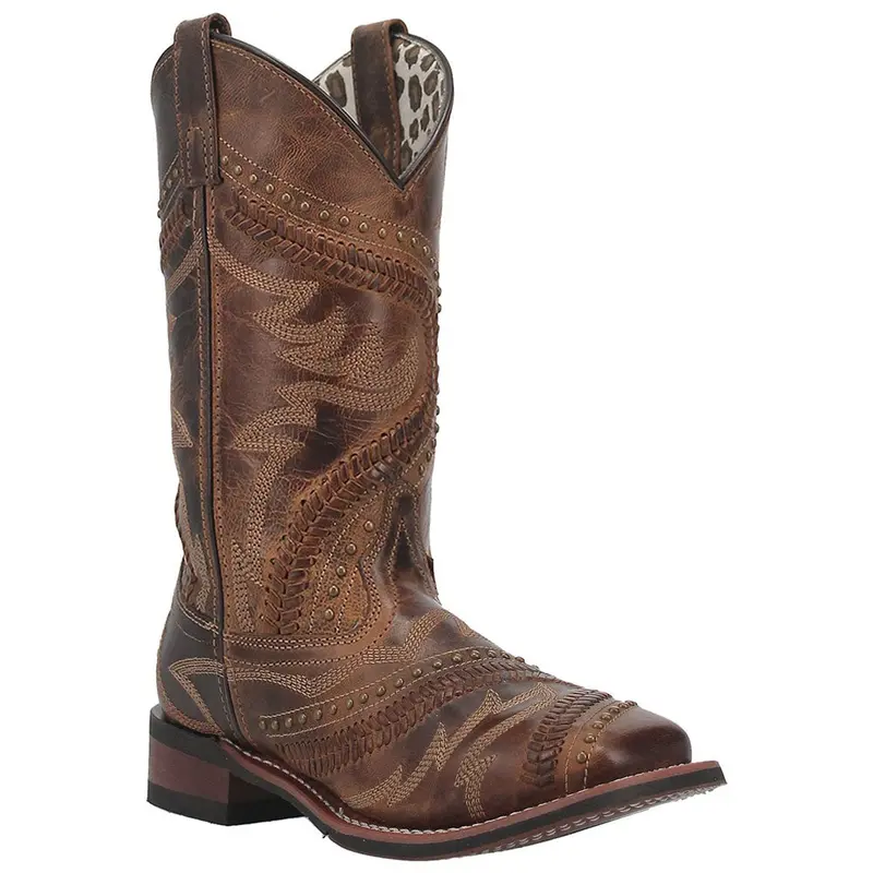 5893 Laredo Women's Charli Brown Square Toe Bucklace Studded Western Boots 1