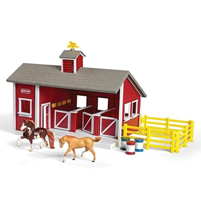 59197 Breyer Stablemates Red Stable Set W/ Two Horses 1