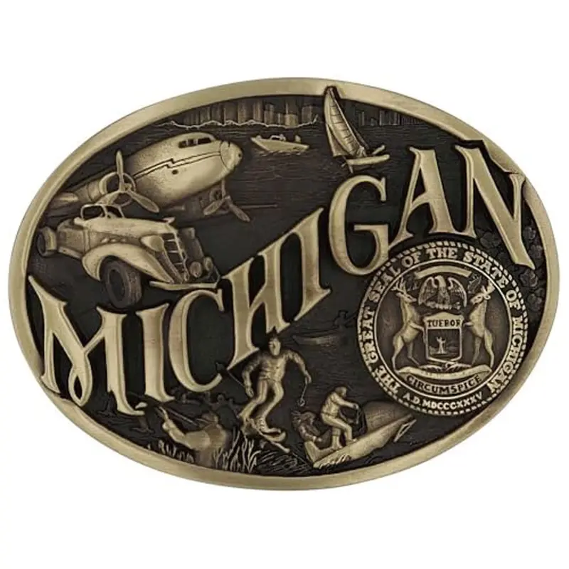 60811Mic Montana Silversmiths Michigan Brass Attitude Belt Buckle 1