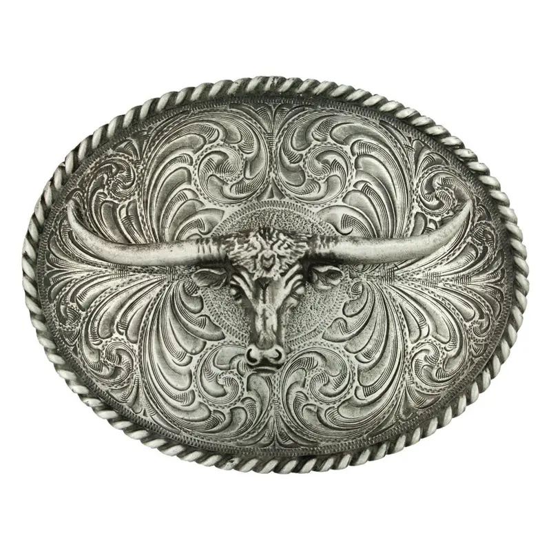 61028 Montana Silversmiths Steer Head Antique Silver Attitude Buckle 1