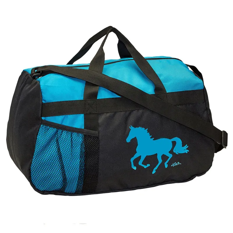 63-Gg819tu Travel Duffel Bag With Galloping Horse -Black/Turquoise Awst 1