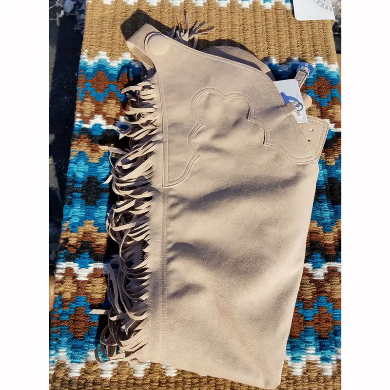 701 Hobby Horse Adult Ultrasuede Fringed Chaps - Latte Medium 1