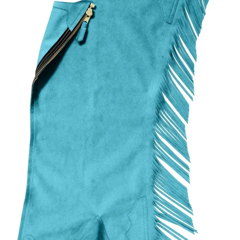 701 Hobby Horse Adult Ultrasuede Fringed Chaps - Turqua Medium 1