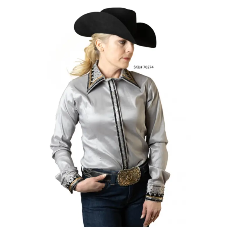 70274 Royal Highness Women's Taffeta Stretch Concealed Zipper Show Shirt - Gray 1