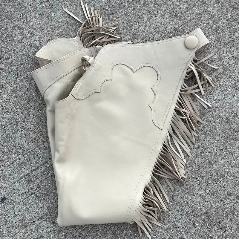 712 Hobby Horse Smooth Leather Fringed Chaps - Adult Medium - Sand 1
