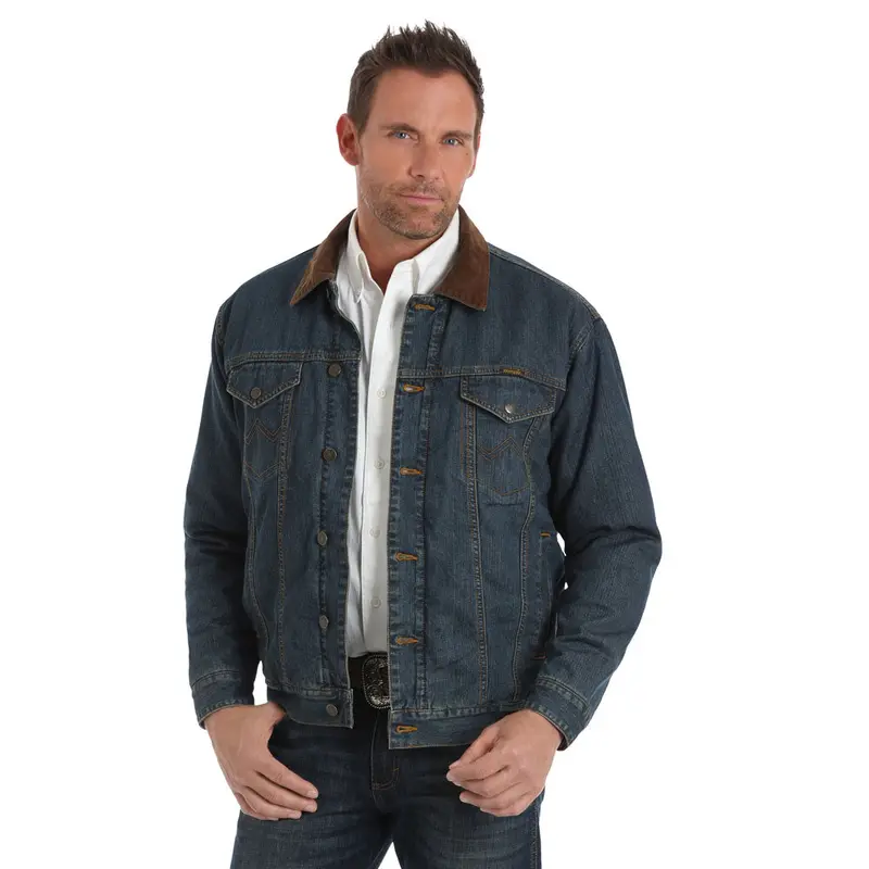 74265Cd Wrangler Men's Conceal Carry Blanket Lined Denim Jean Jacket - Denim/Charcoal 1