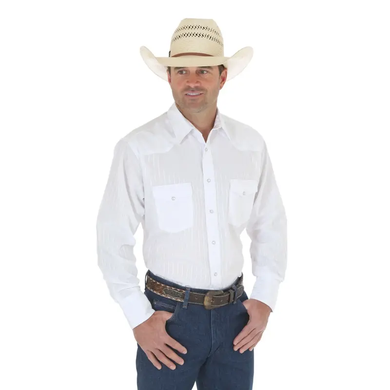 75221Wh Wrangler Men's Sport White Western Snap Shirt 1