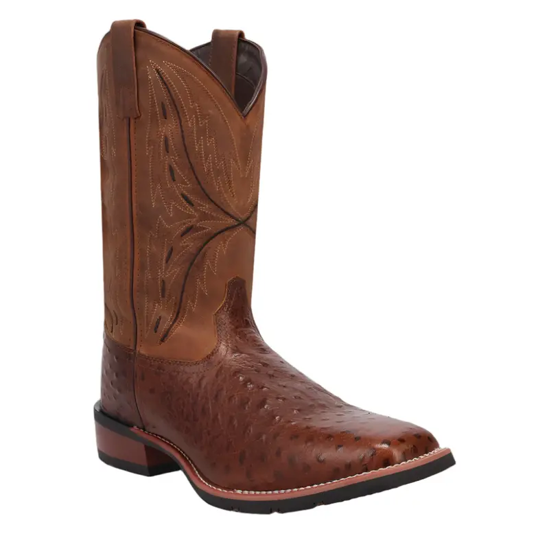 8007 Laredo Men's Cowboy Approved Stride Chocolate Full Quill Ostrich Print Boot 1