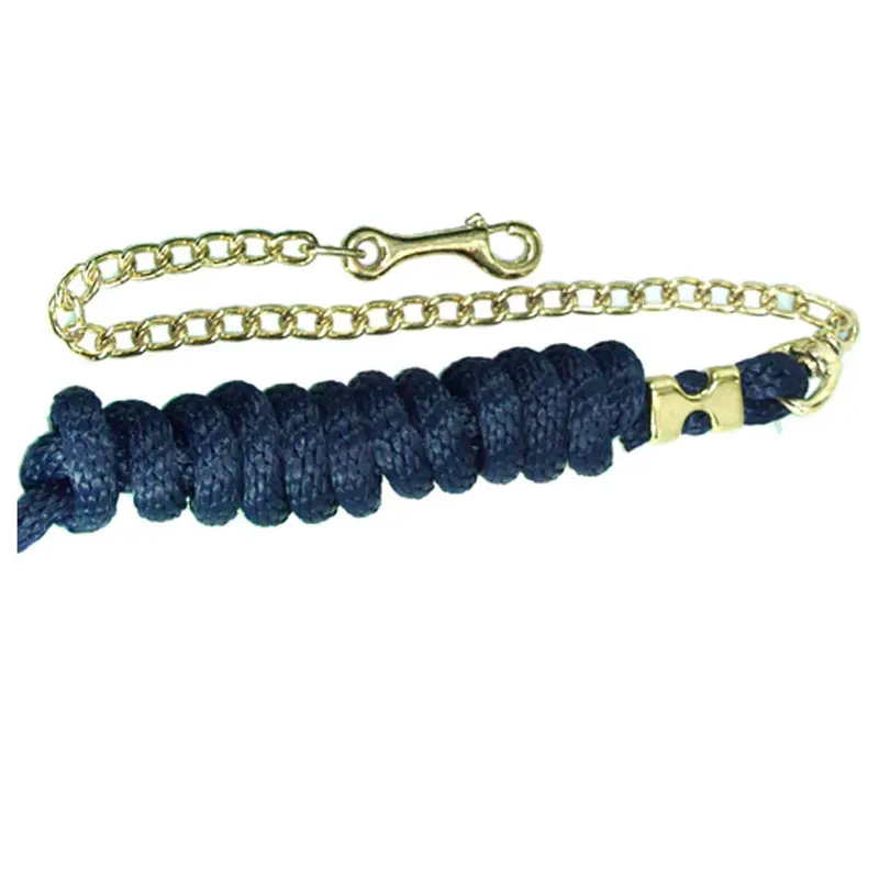 8Sb14cny Intrepid Poly Lead Rope With 24" Brass Plated Chain - Navy 1