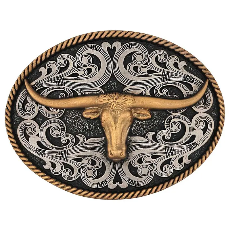 A1015p Montana Silversmiths Two Tone Longhorn Cowboy Attitude Belt Buckle 1
