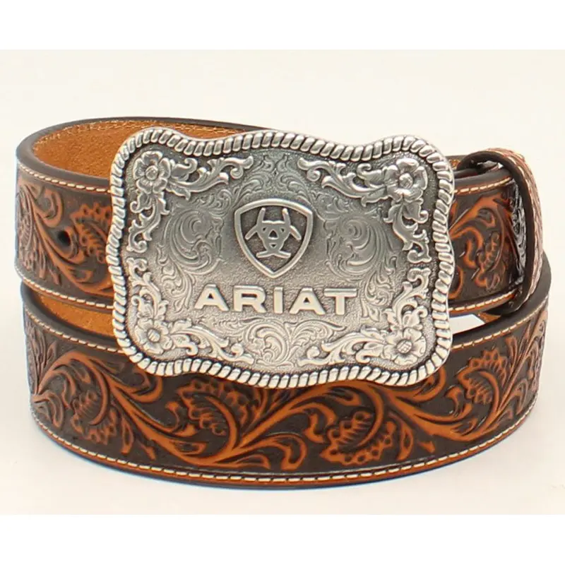 A1020467 Ariat Men's Floral Tooled Western Belt 1