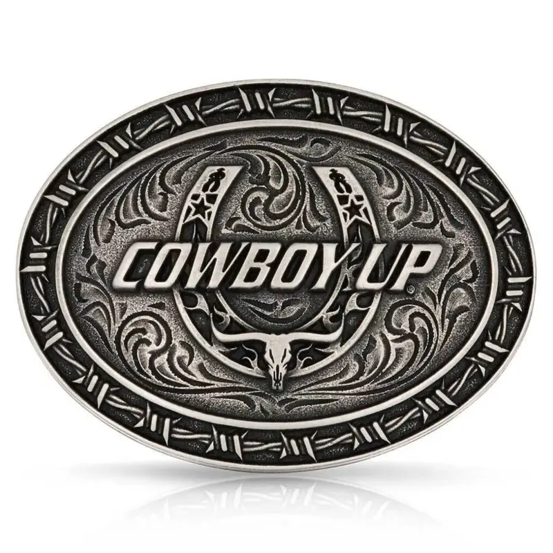 A1032s Montana Silversmiths Cowboy Up Barbed Wire Attitude Belt Buckle 1